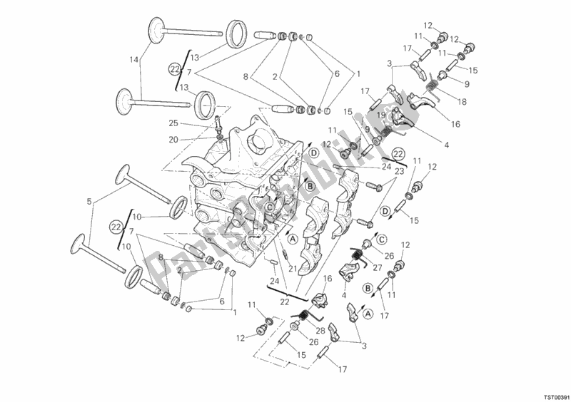 Alle onderdelen voor de Horizontale Cilinderkop van de Ducati Multistrada 1200 S Sport 2012